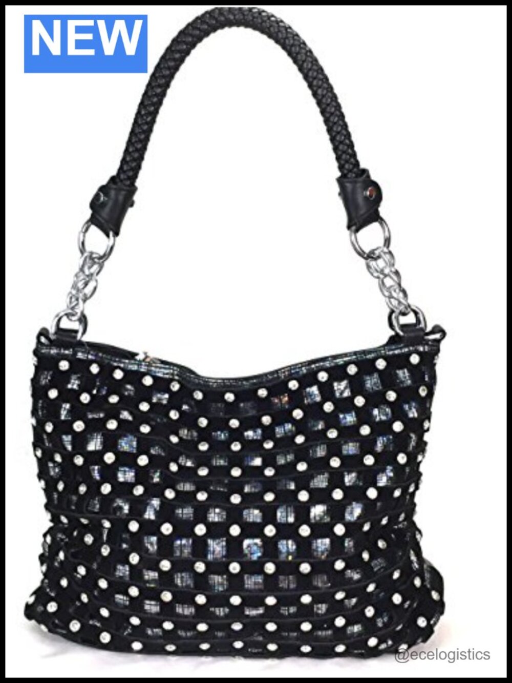 Rhinestone Bling Hobo Handbag Suede Shoulder Purse